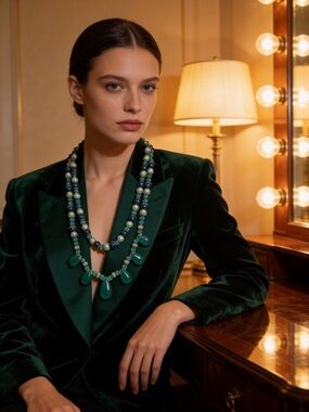 Elegant Double-Strand Beaded Statement Necklace in Teal & Emerald